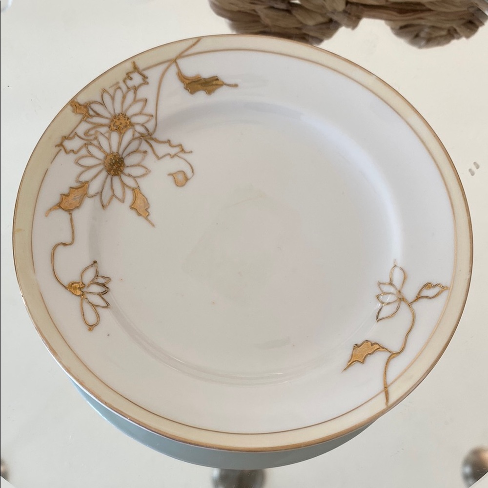 Antique Nippon Hand Painted Daisies Moriage Gold Bread Dessert Plate!